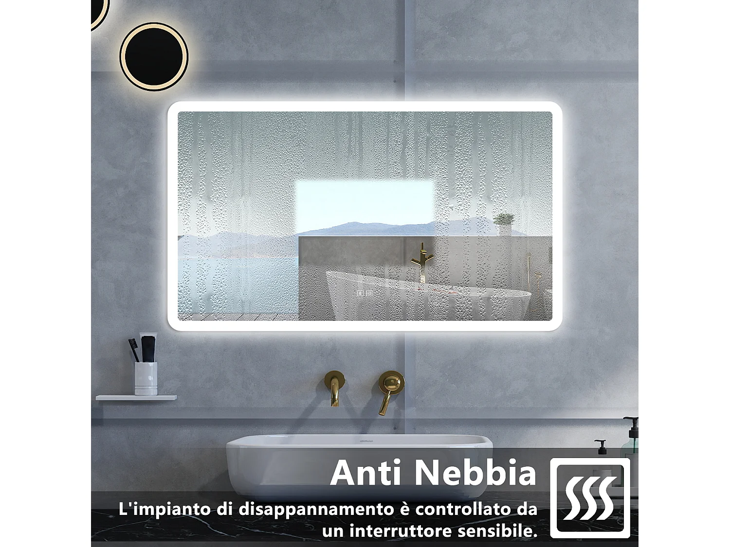Specchio da bagno Rettangolare con 100x60cm,Blue tooth,3 colori,Memoria, Antifog,Regorabile,Retroilluminato,doppio interruttore,