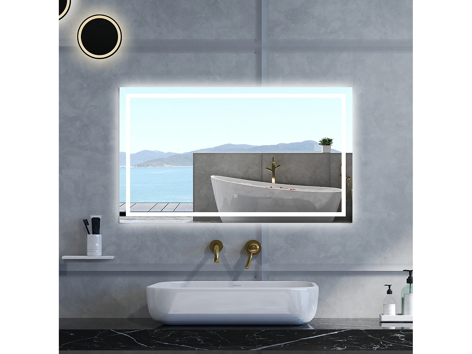 Specchio da bagno Rettangolare con 150x80cm,3 colori,Memoria, Antifog,Regorabile,Retroilluminato,doppio interruttore,