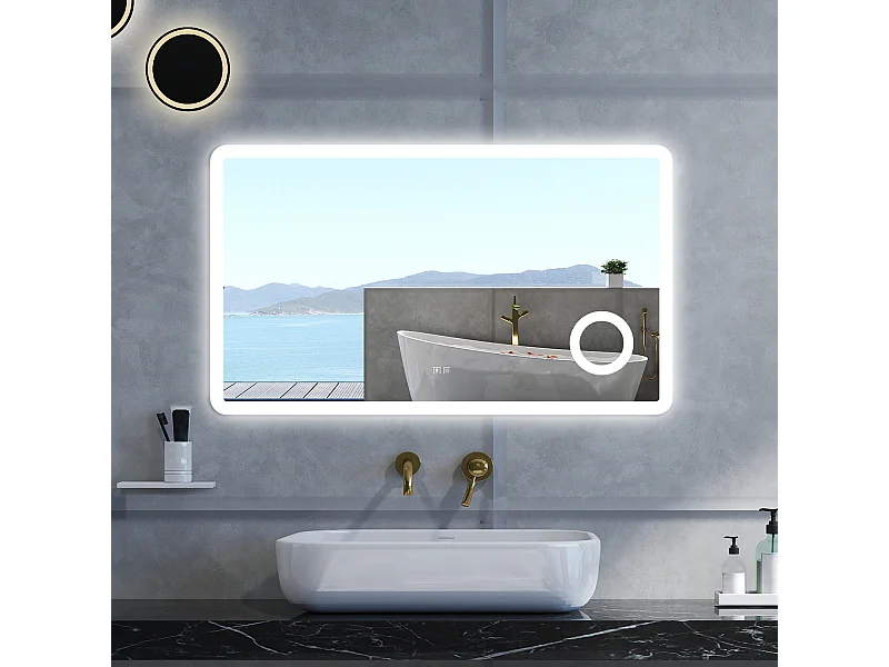 Specchio da bagno Rettangolare con 120x70cm,ingranditore 3x,Blue tooth,3 colori,Memoria, Antifog,Regorabile,Retroilluminato,doppio interruttore,
