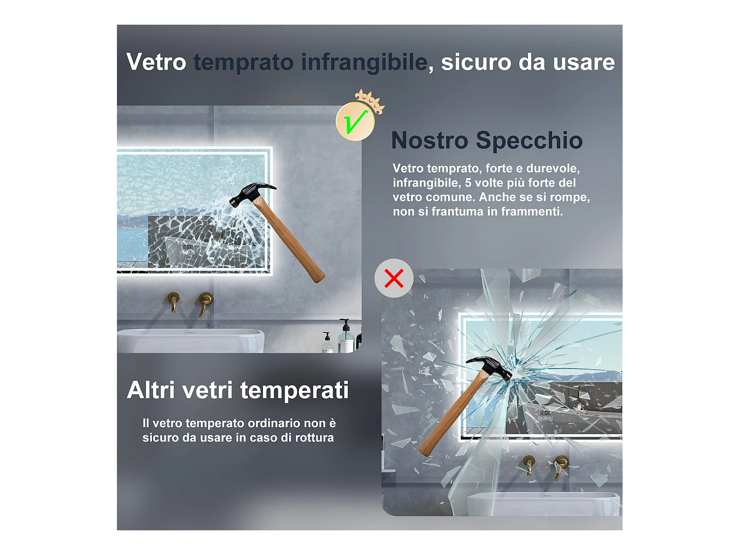 Specchio da bagno Rettangolare con 140x80cm,Blue tooth,orologi,3 colori,Memoria, Antifog,Regorabile,Retroilluminato,doppio interruttore,