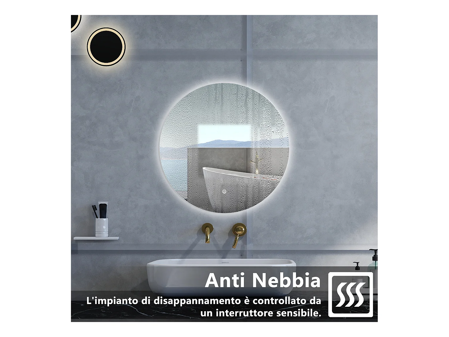 Specchio da bagno Rotondo con 100cm,Memoria, Antifog,Regorabile,Retroilluminato,doppio interruttore,