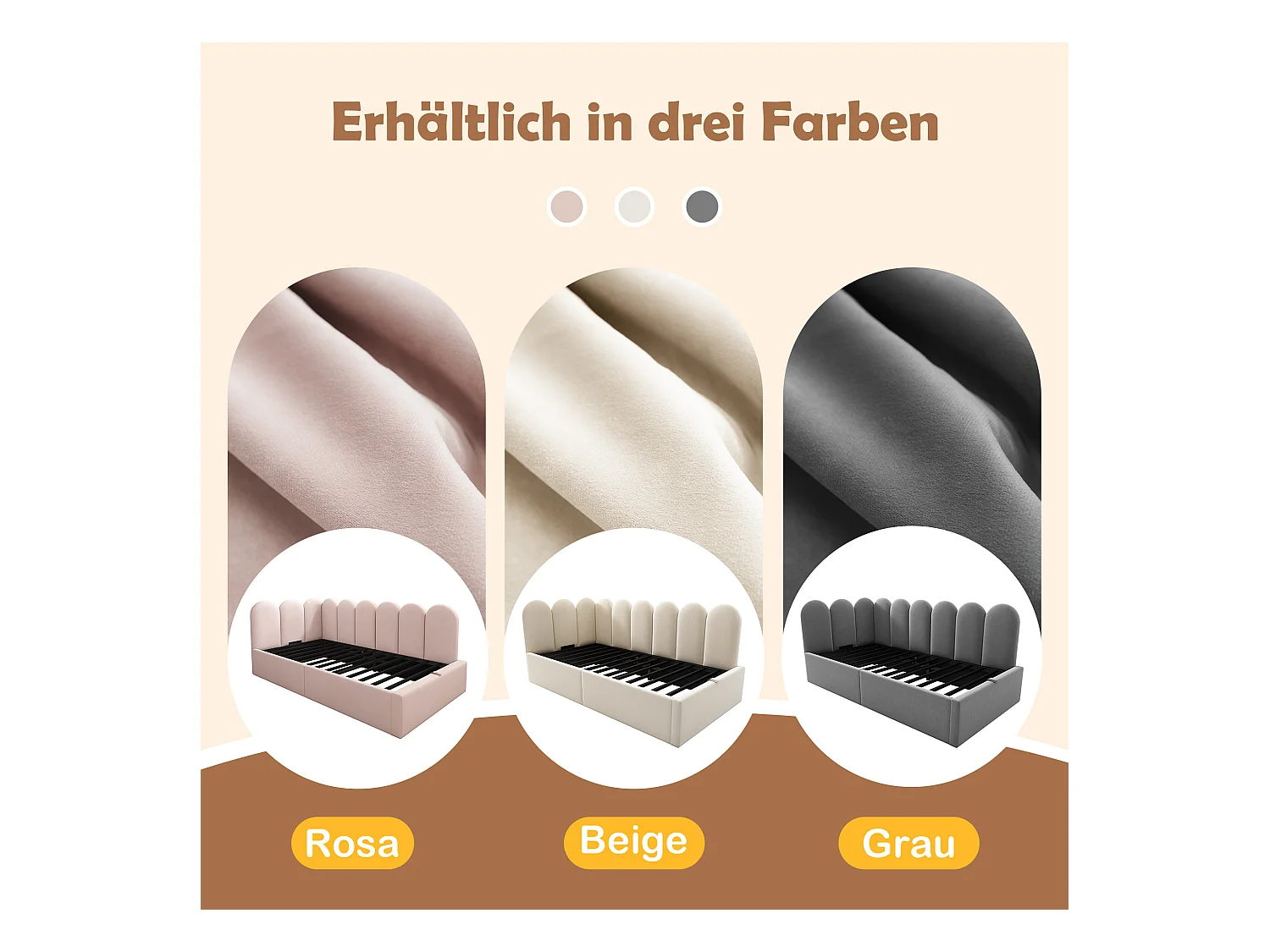 Sofá-cama estofado com armazenamento hidráulico - 90 x 200 cm - com base de ripas - veludo - cinza