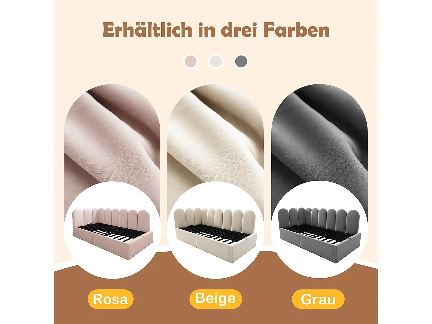 Gepolstertes Schlafsofa mit hydraulischem Stauraum – 90 x 200 cm – mit Lattenrost – Samt – Grau