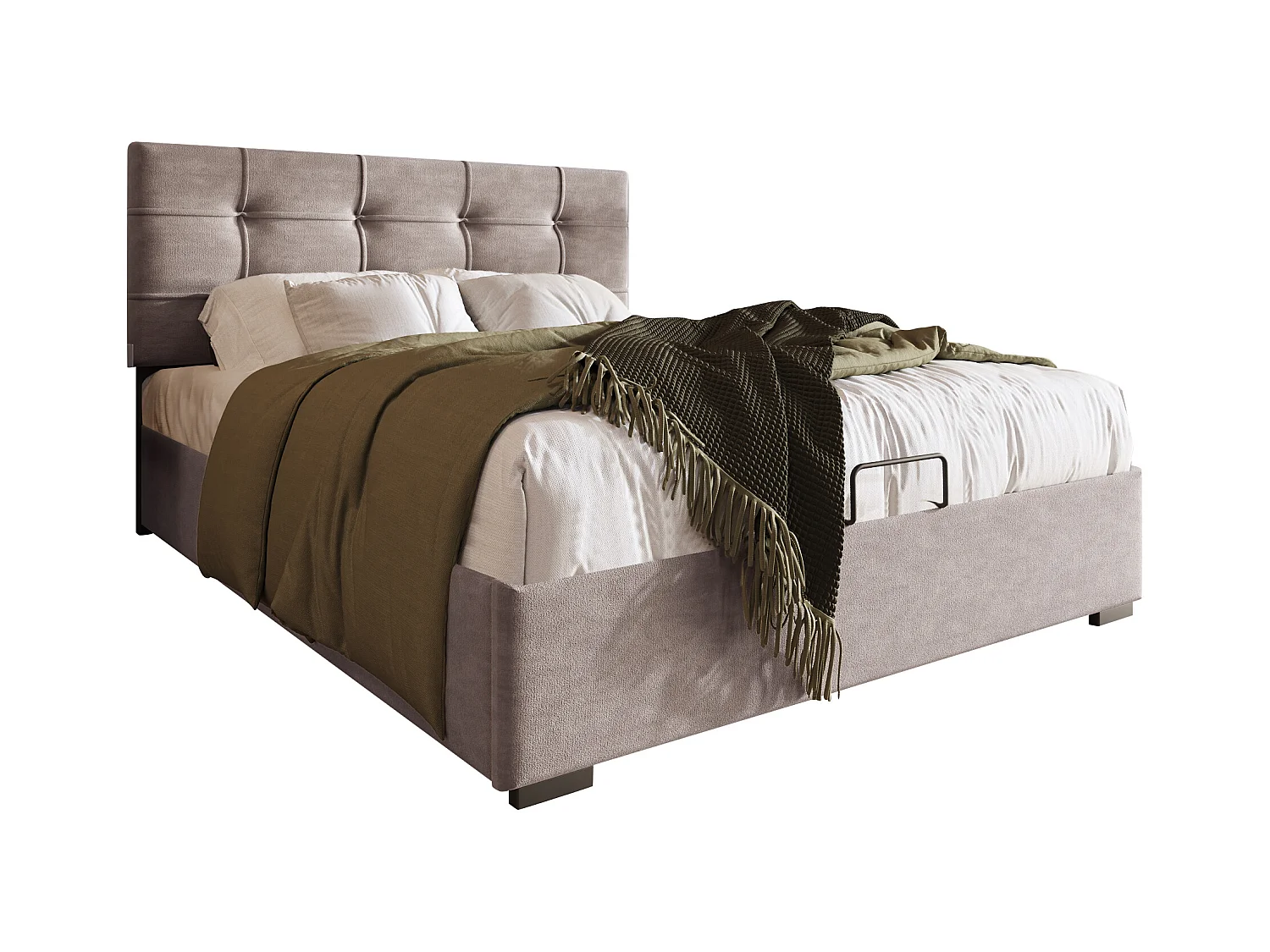 Lit simple hydraulique 90x200 cm, tête de lit réglable, cadre en métal avec sommier, velours gris clair