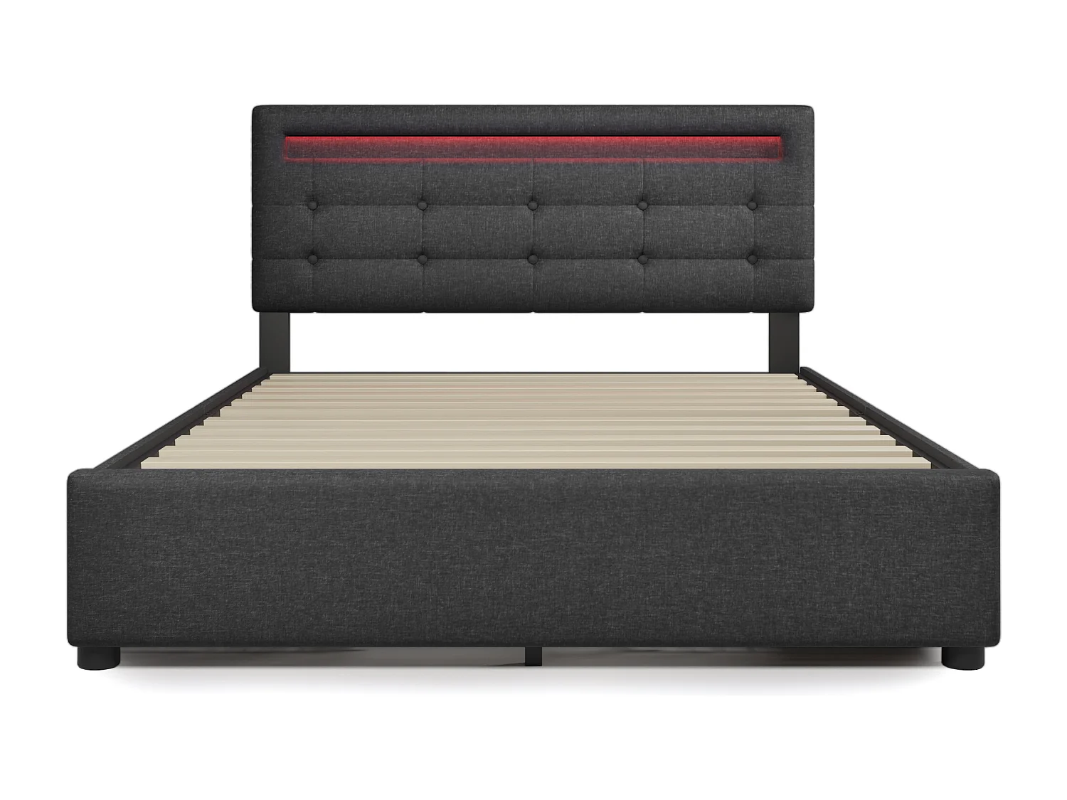 Tweepersoonsbed 140x200 cm in grijs met LED-verlichting en 4 opbergladen, verstelbare hoofdbord