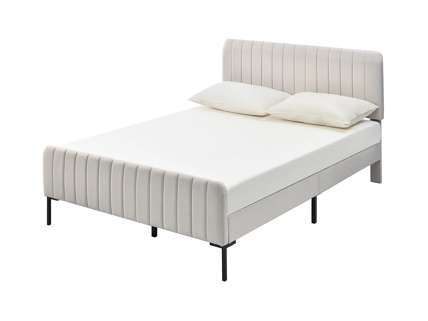 Lit double 160 x 200 cm avec sommier et tête de lit réglable, lit rembourré gris-beige