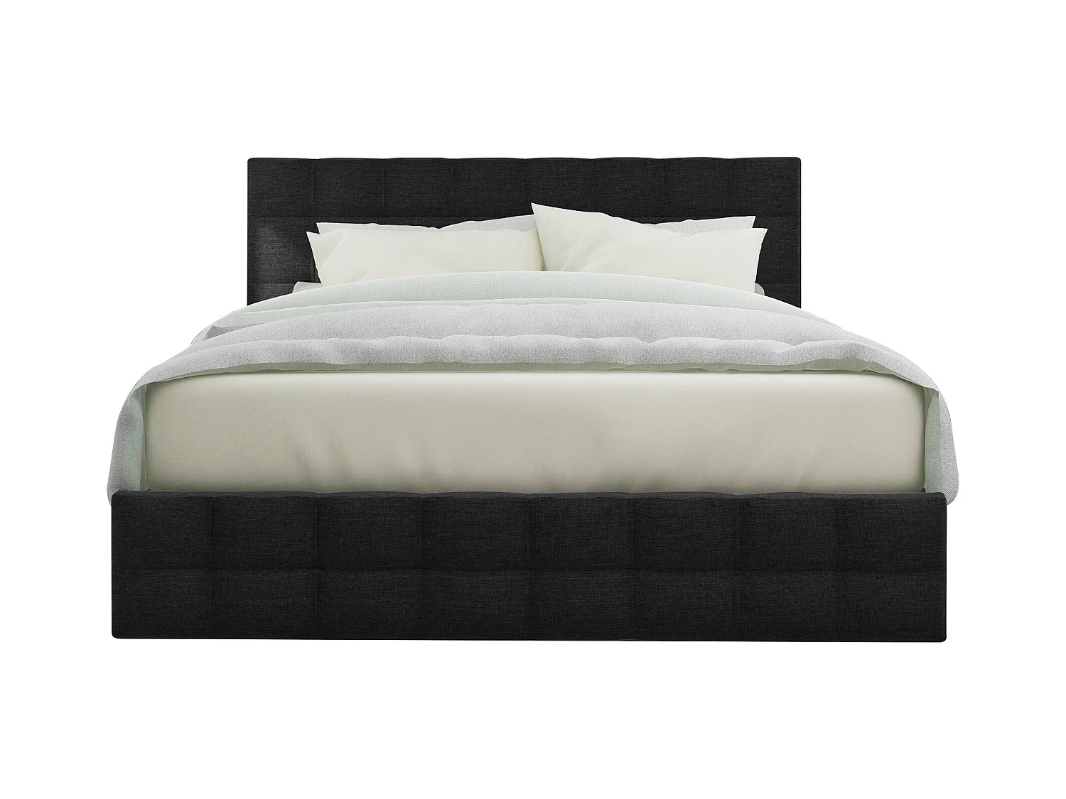 Lit avec 4 tiroirs, lit double 140×200 cm, noir, tête de lit réglable et design carré