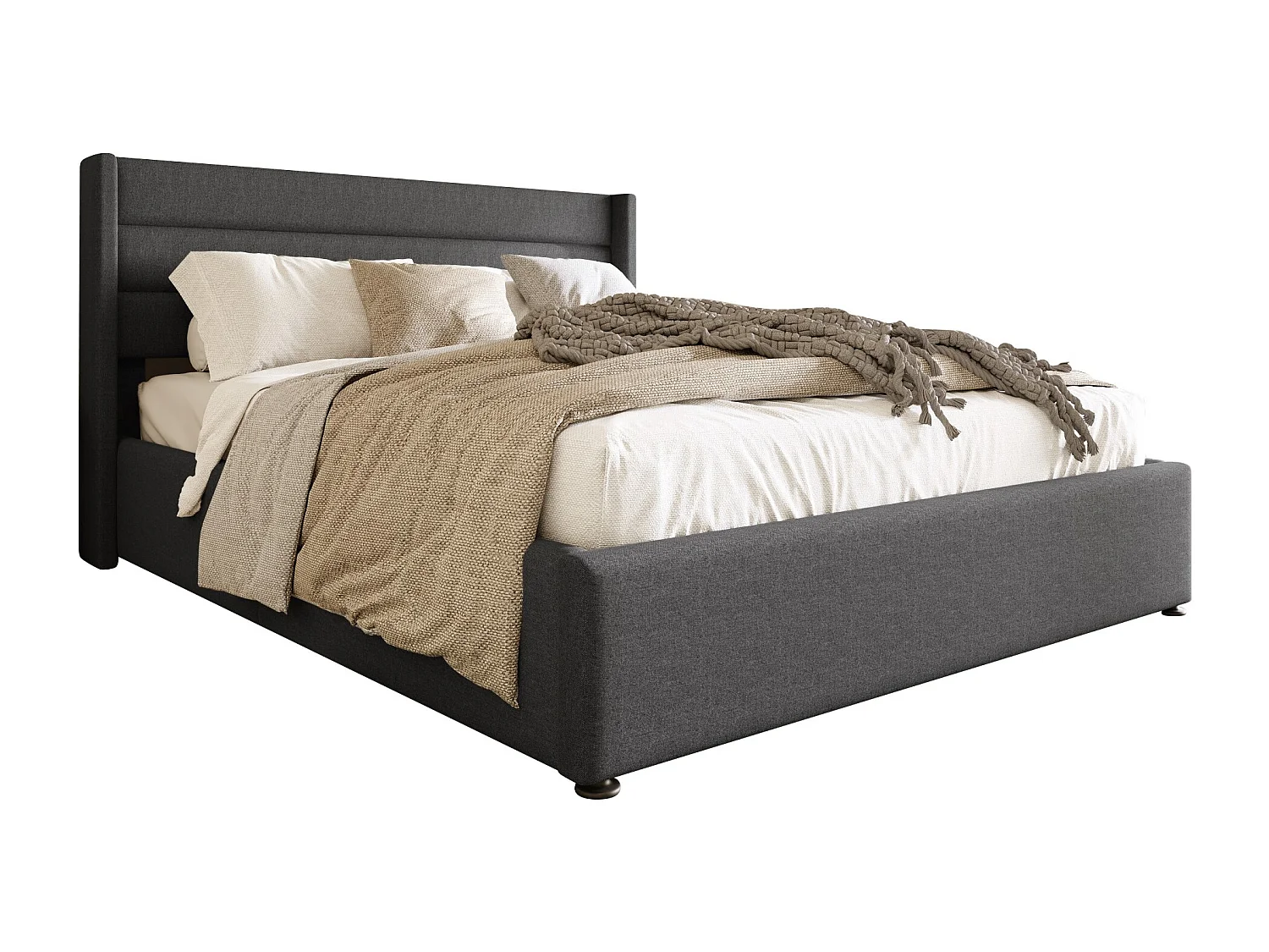 Lit coffre hydraulique 140x200 cm, gris, avec tête de lit rembourrée et rangement spacieux