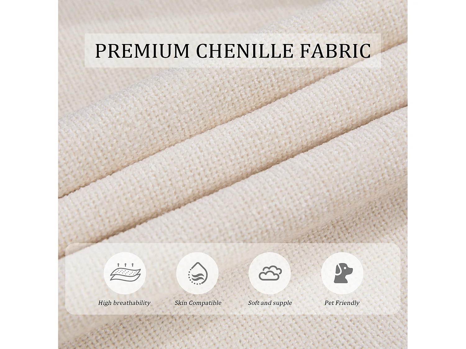 Canapé convertible 2 places en chenille - Ports USB intégré - Support de téléphone intégré - Dossier réglable - Beige - Pratique pour salon, chambre ou bureau