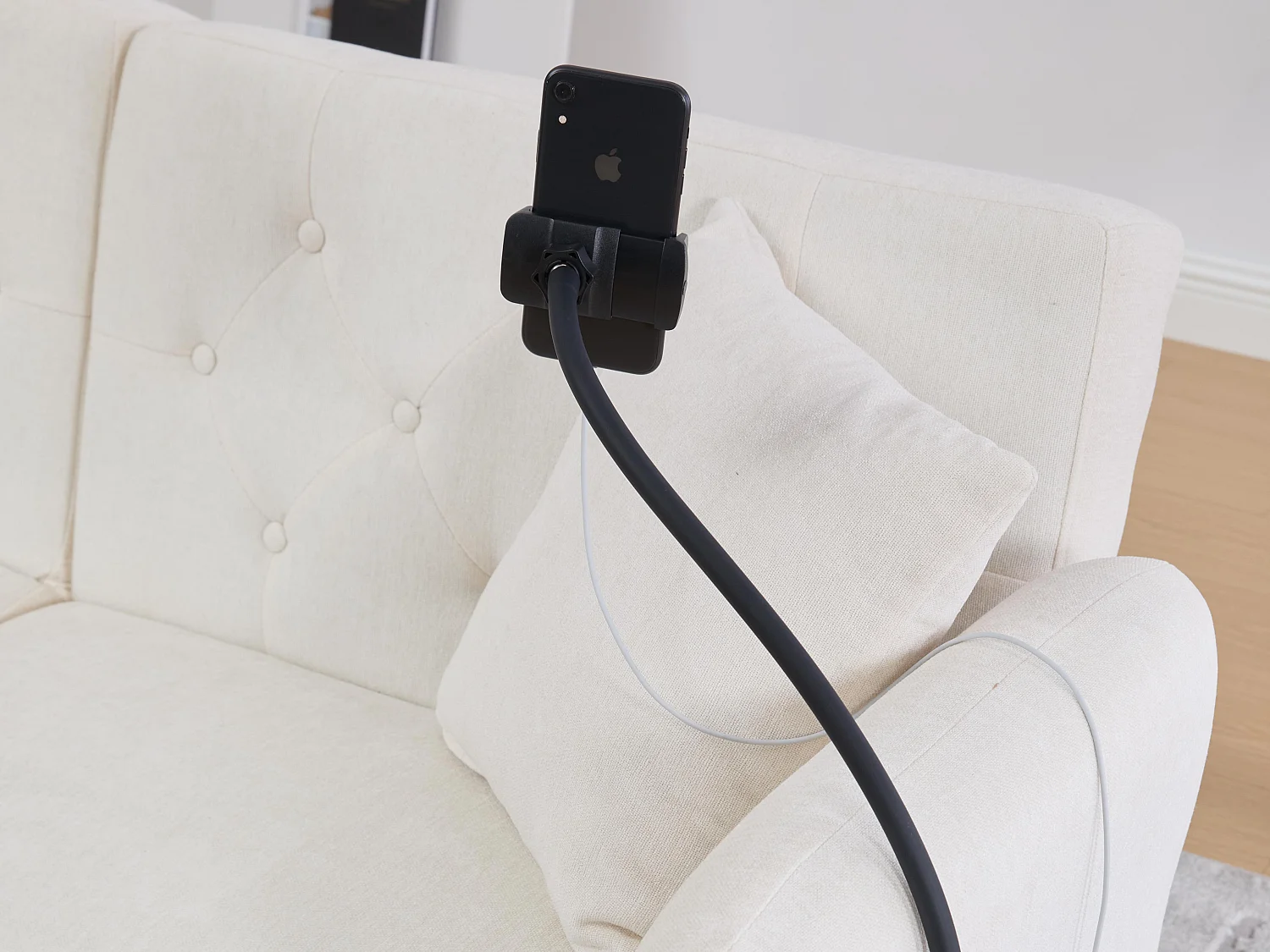 Canapé convertible 2 places en chenille - Ports USB intégré - Support de téléphone intégré - Dossier réglable - Beige - Pratique pour salon, chambre ou bureau