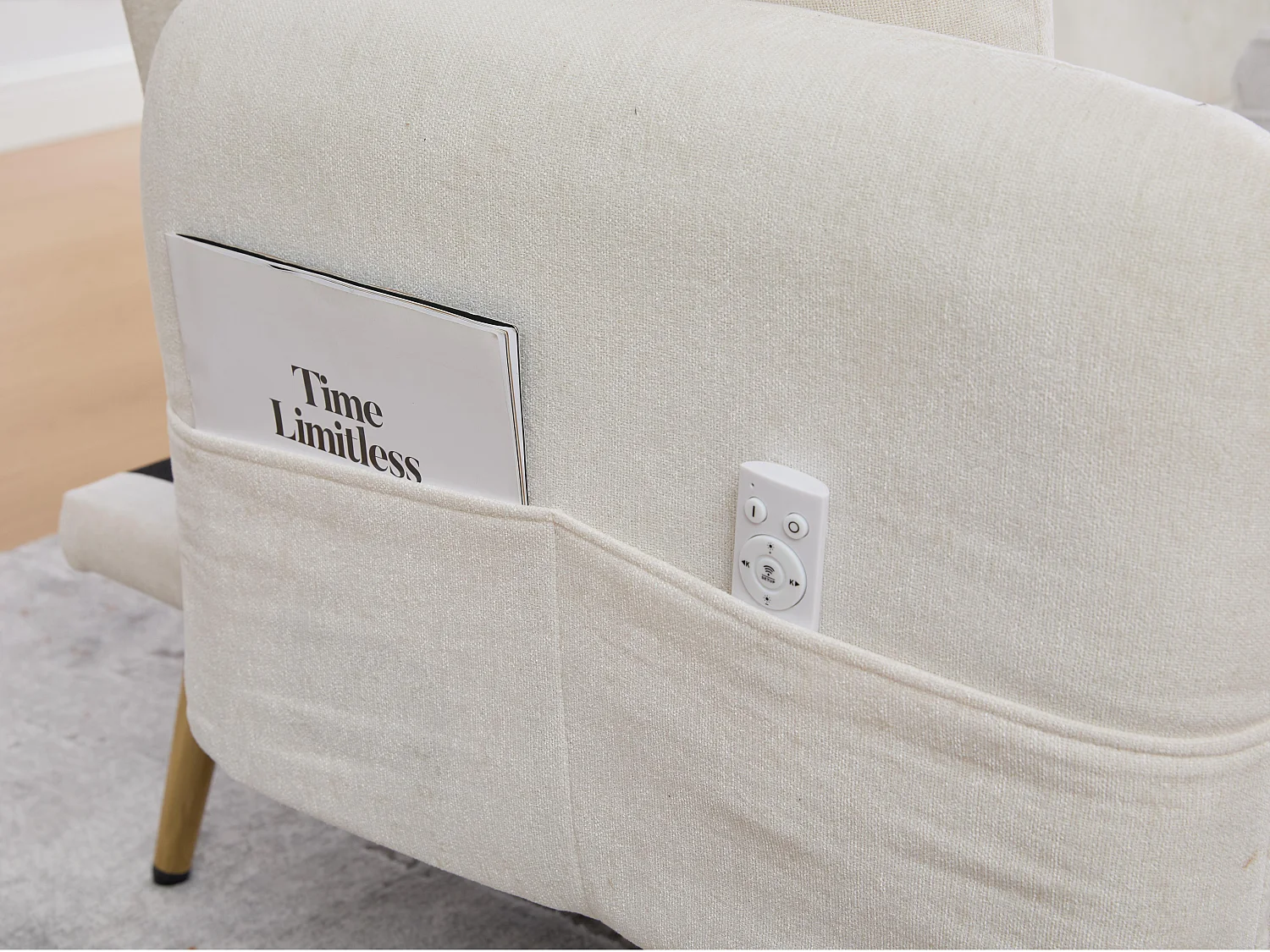 Canapé convertible 2 places en chenille - Ports USB intégré - Support de téléphone intégré - Dossier réglable - Beige - Pratique pour salon, chambre ou bureau