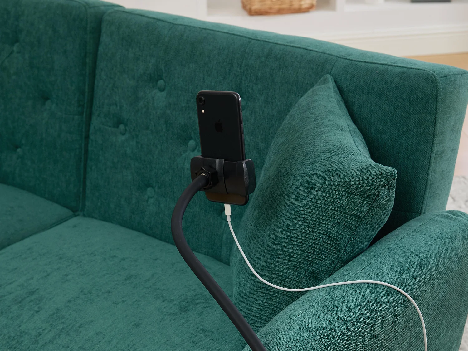 Canapé convertible 2 places en chenille - Ports USB intégré - Support de téléphone intégré - Dossier réglable - Vert - Pratique pour salon, chambre ou bureau