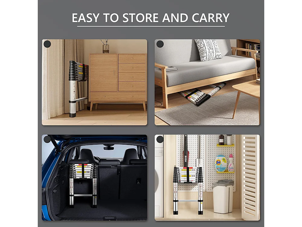 Multifunctionele telescopische klapladder van aluminium van 2,6 meter, maximaal draagvermogen van 150 kilogram