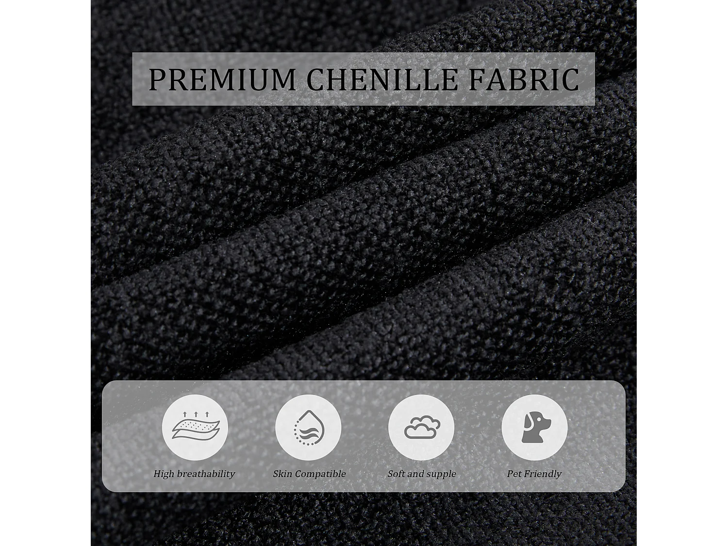 Canapé convertible 2 places en chenille - Ports USB intégré - Support de téléphone intégré - Dossier réglable - Noir - Pratique pour salon, chambre ou bureau