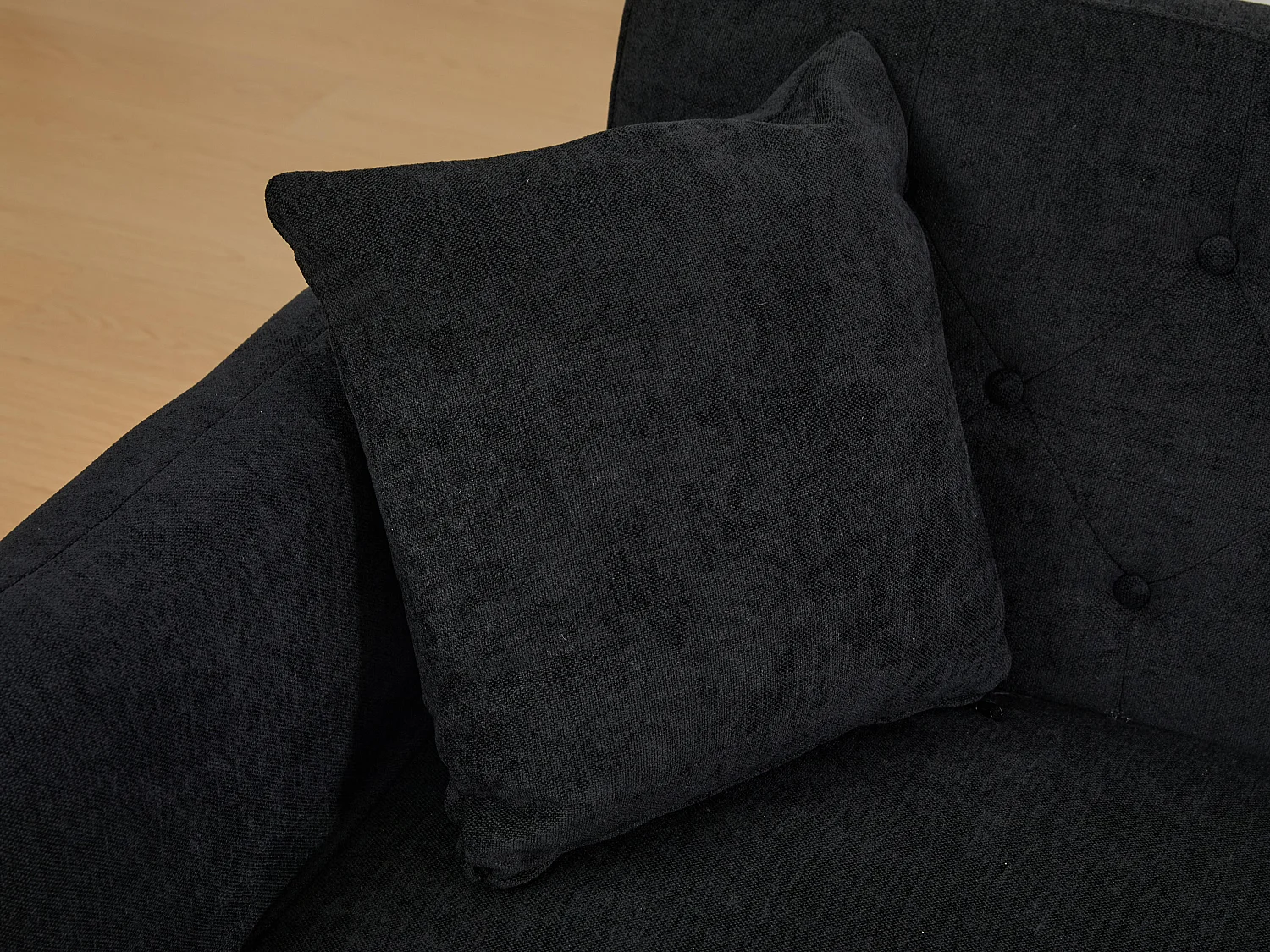 Canapé convertible 2 places en chenille - Ports USB intégré - Support de téléphone intégré - Dossier réglable - Noir - Pratique pour salon, chambre ou bureau