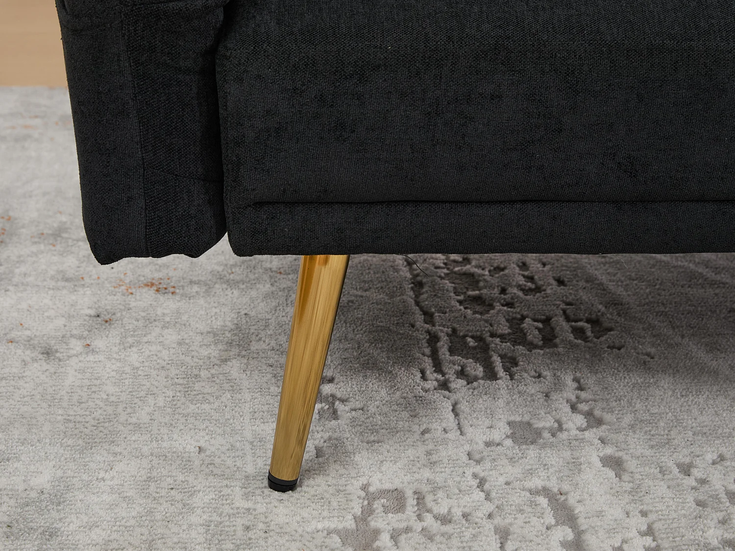 Canapé convertible 2 places en chenille - Ports USB intégré - Support de téléphone intégré - Dossier réglable - Noir - Pratique pour salon, chambre ou bureau