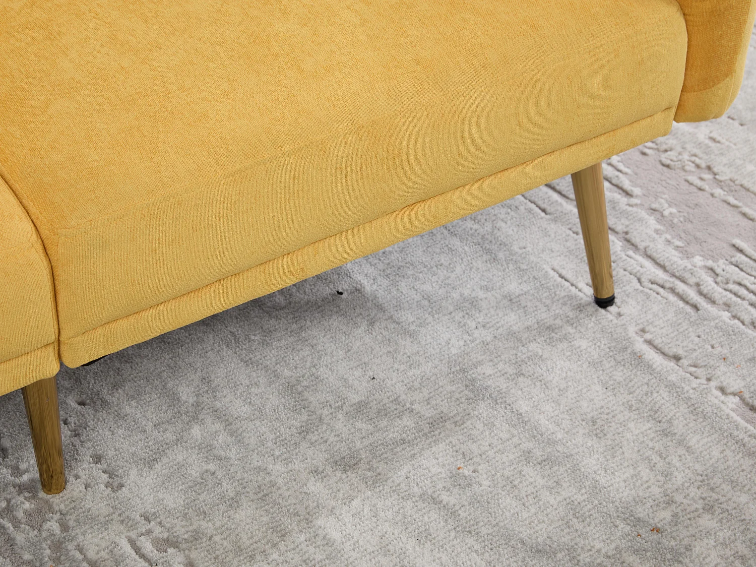 Canapé convertible 2 places en chenille - Ports USB intégré - Support de téléphone intégré - Dossier réglable - Jaune - Pratique pour salon, chambre ou bureau