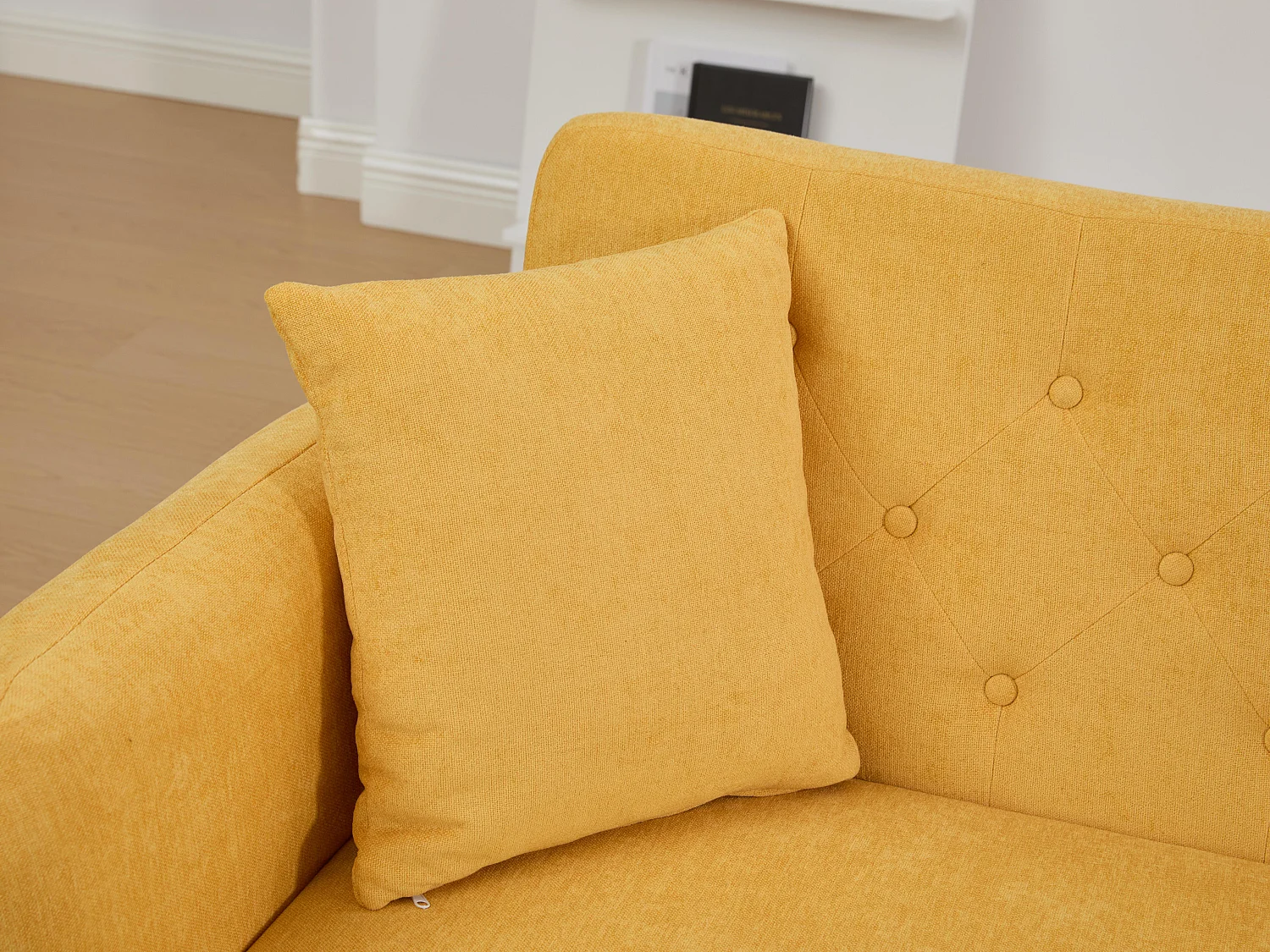 Canapé convertible 2 places en chenille - Ports USB intégré - Support de téléphone intégré - Dossier réglable - Jaune - Pratique pour salon, chambre ou bureau