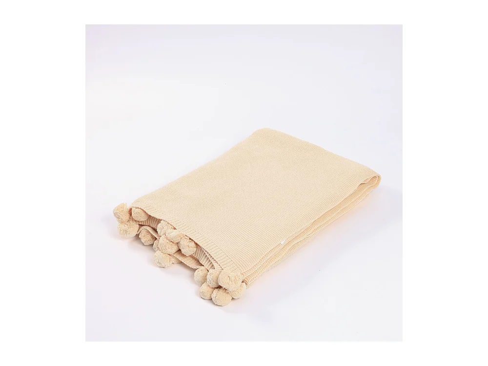 Home Deluxe Couverture en coton avec pompons ELIA Beige - 140 x 200 cm