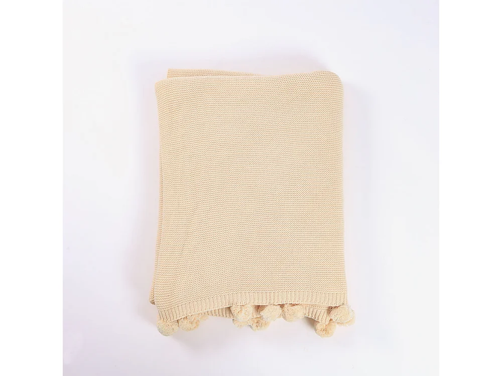 Home Deluxe Couverture en coton avec pompons ELIA Beige - 140 x 200 cm