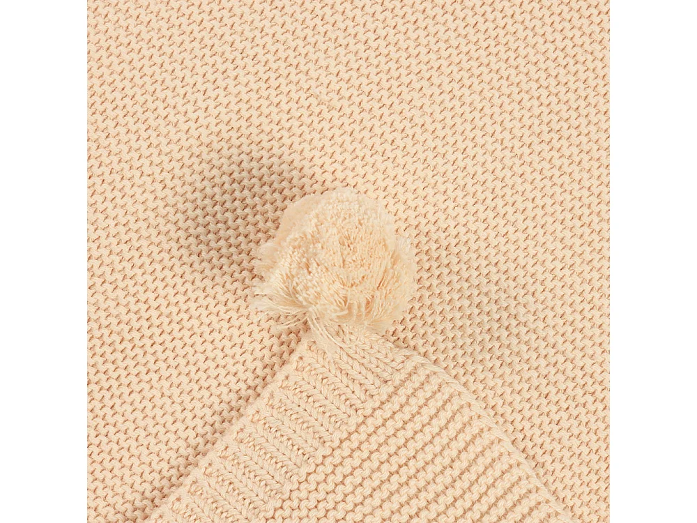 Home Deluxe Couverture en coton avec pompons ELIA Beige - 140 x 200 cm