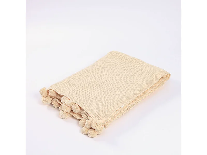 Home Deluxe Couverture en coton avec pompons ELIA Beige - 140 x 200 cm