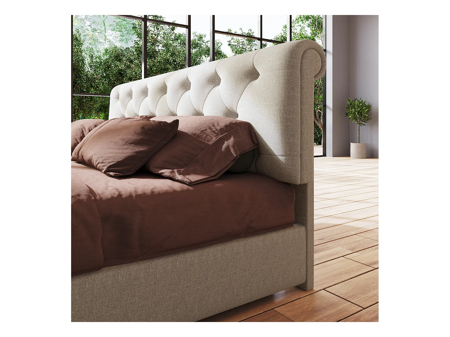 Lit double hydraulique 160x200 cm, tête de lit réglable, cadre en métal avec rangement, naturel