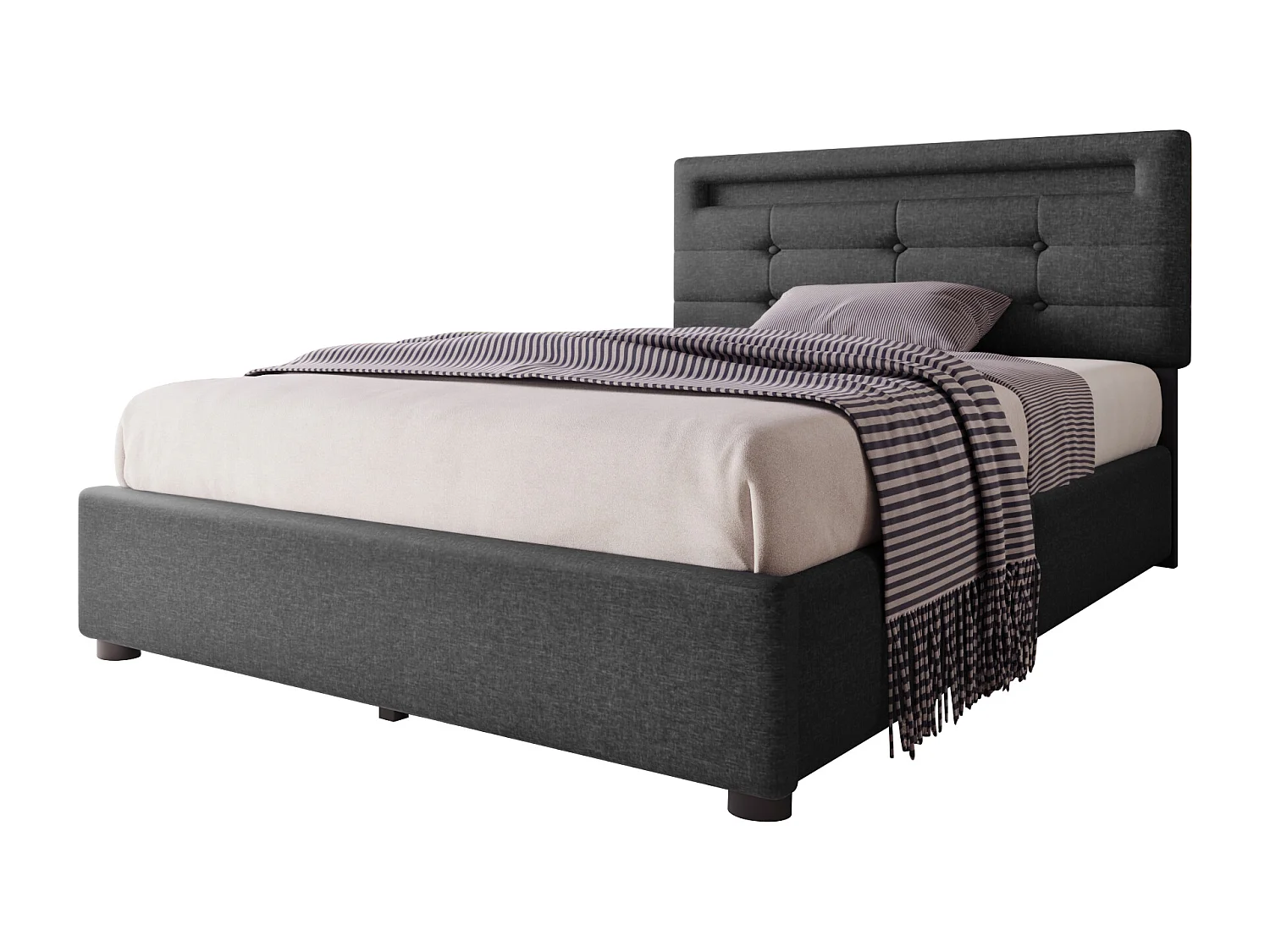 Lit simple 90x200 cm avec éclairage LED, 2 tiroirs, tête de lit réglable en gris