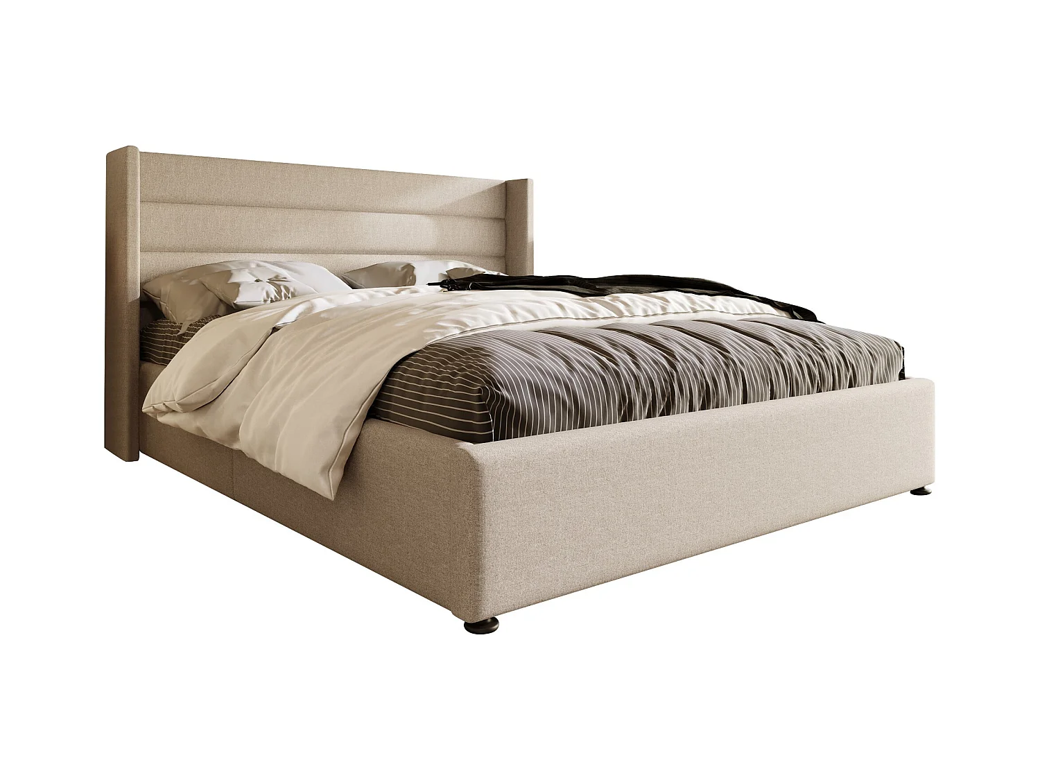 Lit coffre hydraulique 140x200 cm, beige, avec tête de lit rembourrée et rangement spacieux