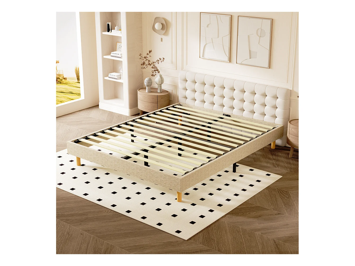 Sommier Tapissier 160x200cm , 14 lattes, Comfort, beige