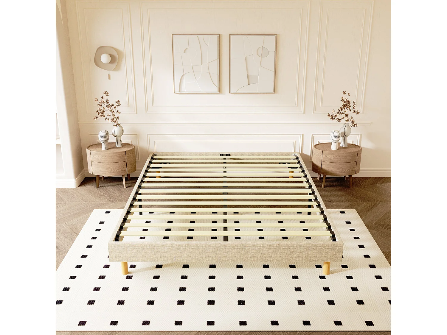 Sommier Tapissier 140x190cm, 14 lattes, 9 pieds Hauteur du cadre 29 cm