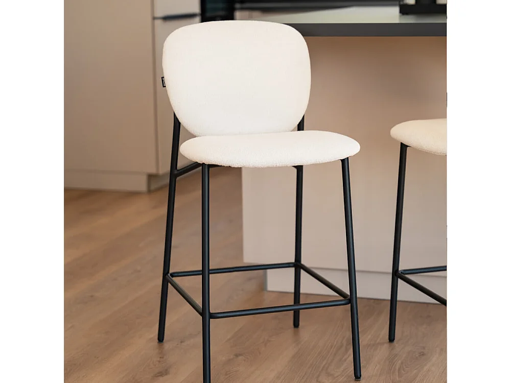 Home Deluxe CELDA Bouclé velours - 1 set blanc | Chaises de bar