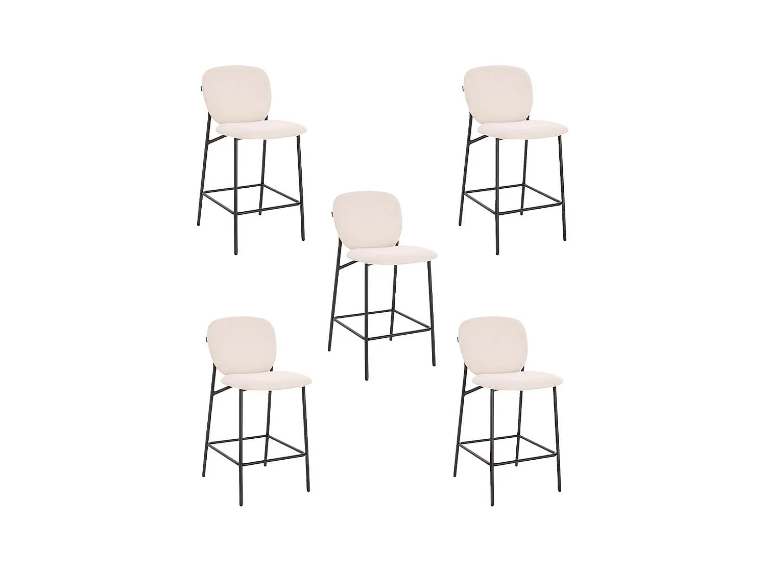Home Deluxe CELDA Bouclé velours - set de 5 chaises blanches | Chaises de bar
