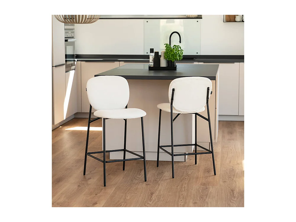 Home Deluxe CELDA Bouclé velours - set de 5 chaises blanches | Chaises de bar