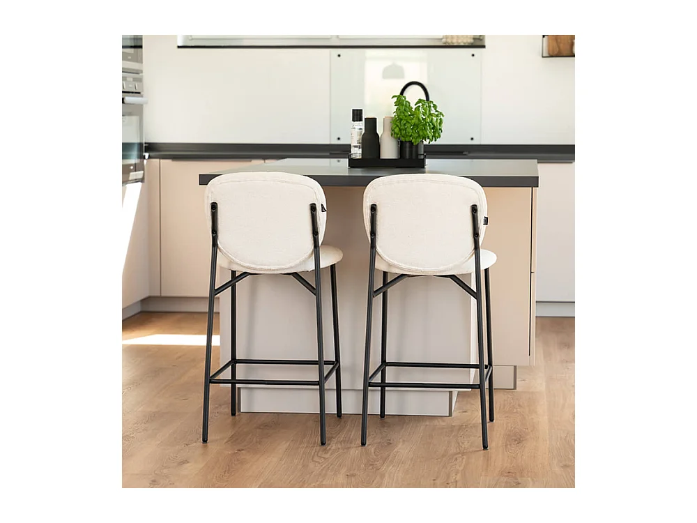 Home Deluxe CELDA Bouclé velours - set de 5 chaises blanches | Chaises de bar