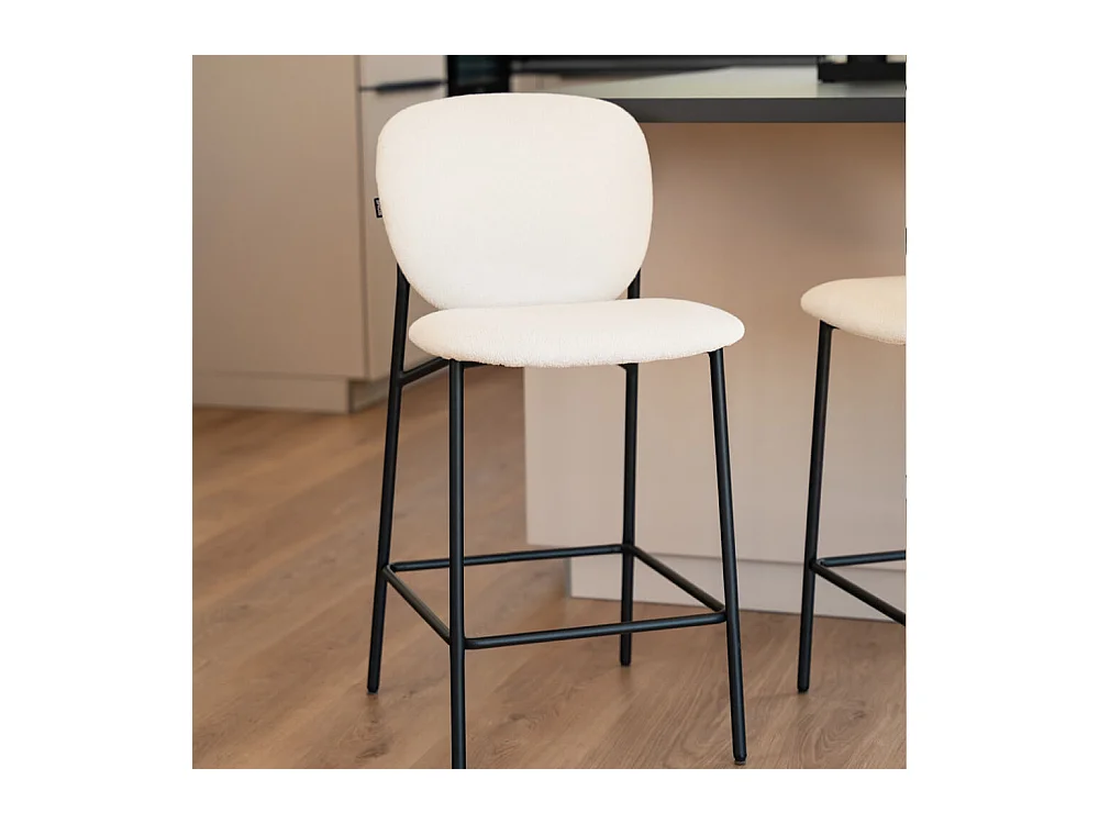 Home Deluxe CELDA Bouclé velours - set de 5 chaises blanches | Chaises de bar