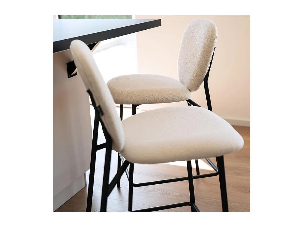 Home Deluxe CELDA Bouclé velours - set de 5 chaises blanches | Chaises de bar