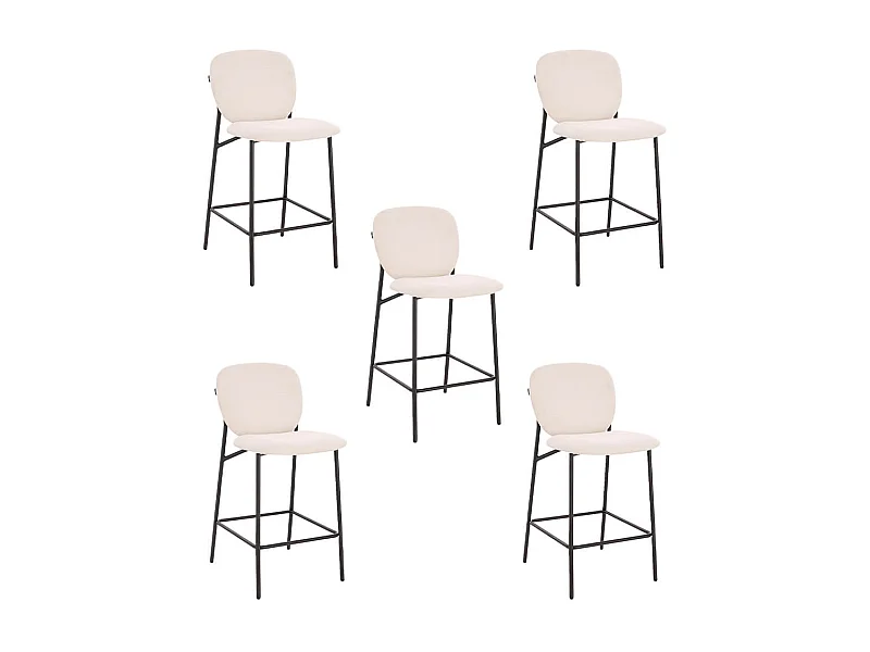 Home Deluxe CELDA Bouclé velours - set de 5 chaises blanches | Chaises de bar