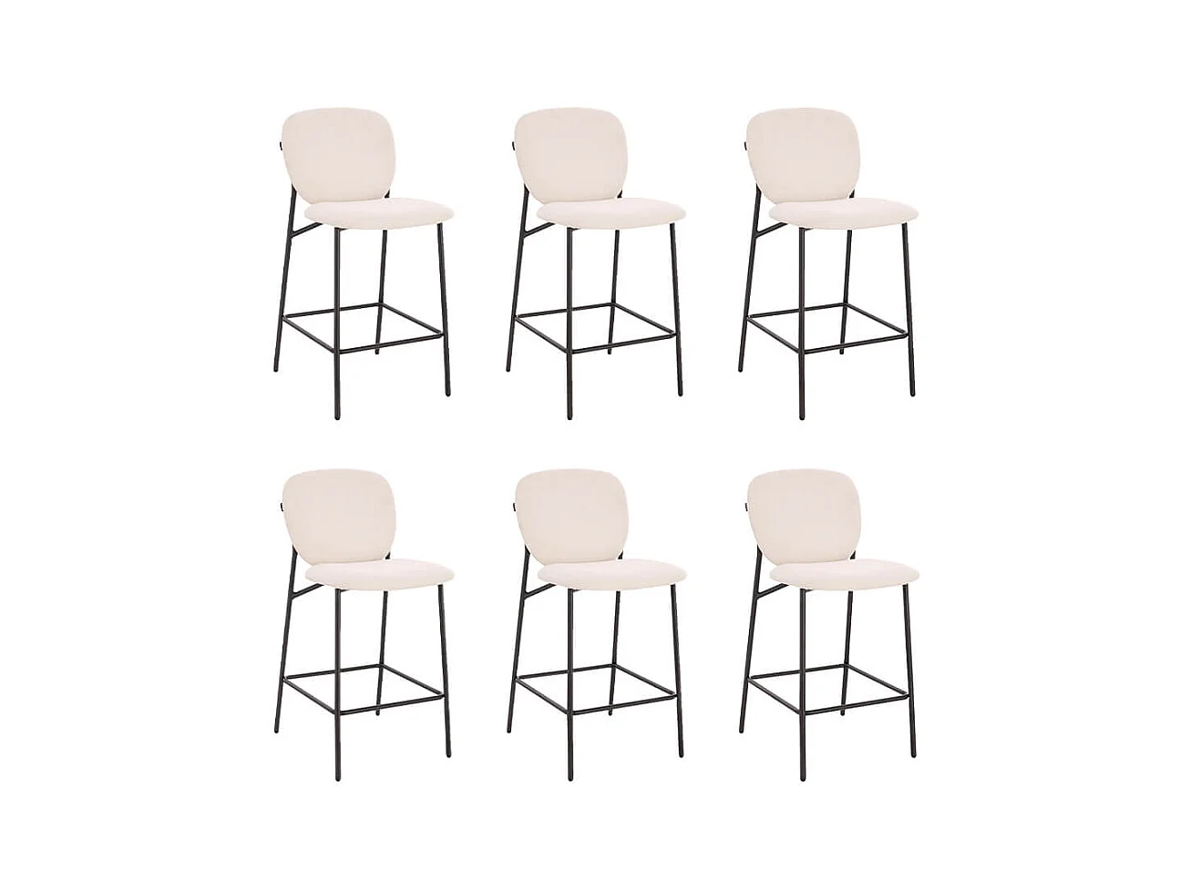 Home Deluxe CELDA Bouclé velours - set de 6 chaises blanches | Chaises de bar