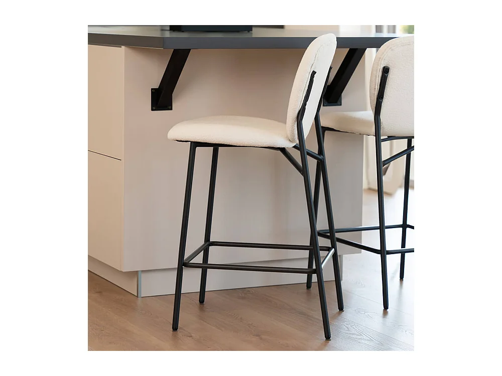 Home Deluxe CELDA Bouclé velours - set de 6 chaises blanches | Chaises de bar