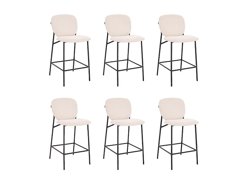 Home Deluxe CELDA Bouclé velours - set de 6 chaises blanches | Chaises de bar