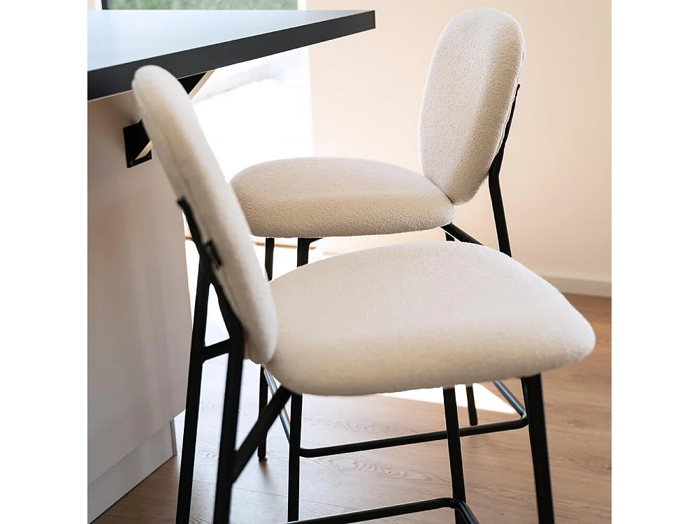 Home Deluxe CELDA Bouclé velours - set de 3 chaises blanches | Chaises de bar