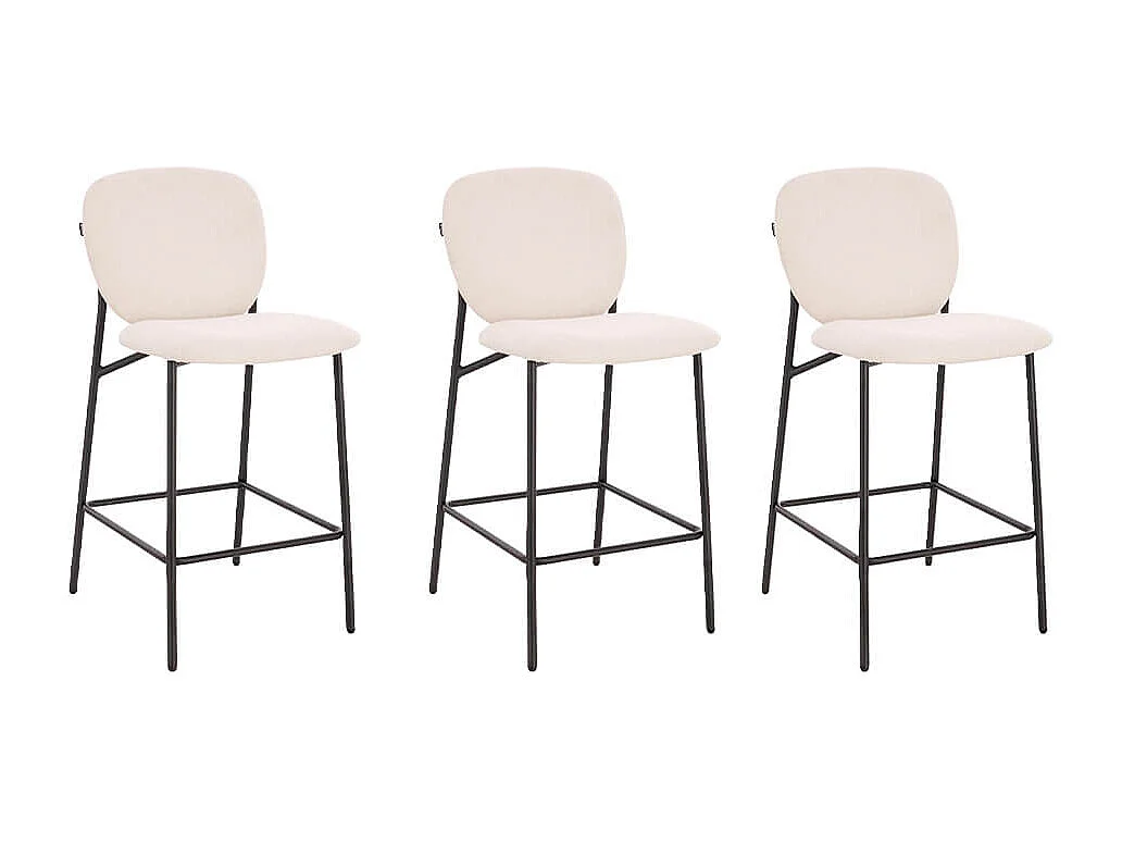 Home Deluxe CELDA Bouclé velours - set de 3 chaises blanches | Chaises de bar