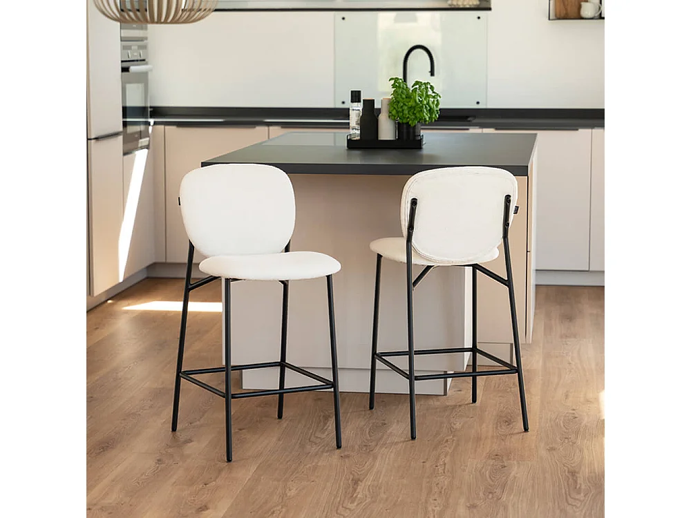 Home Deluxe CELDA Bouclé velours - set de 3 chaises blanches | Chaises de bar