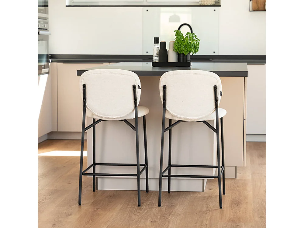 Home Deluxe CELDA Bouclé velours - set de 3 chaises blanches | Chaises de bar