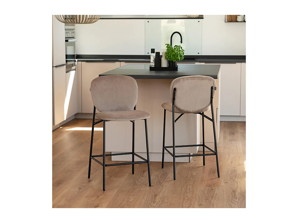 Home Deluxe CELDA Tabouret de bar velours - set de 6 pièces marron clair | Chaises de bar