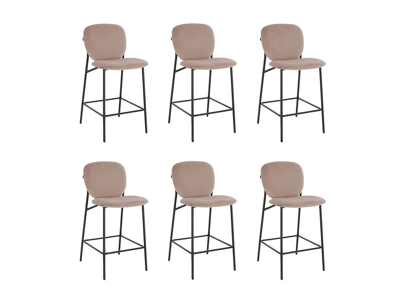 Home Deluxe CELDA Tabouret de bar velours - set de 6 pièces marron clair | Chaises de bar