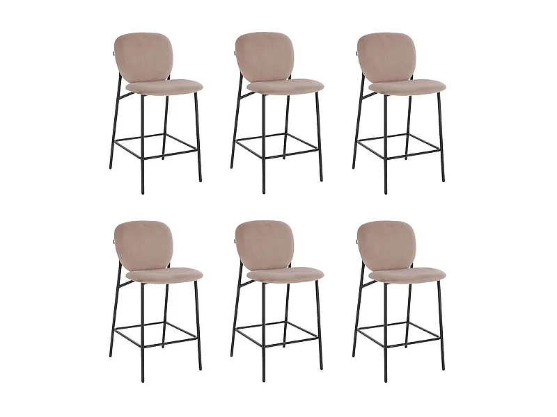 Home Deluxe CELDA Tabouret de bar velours - set de 6 pièces marron clair | Chaises de bar