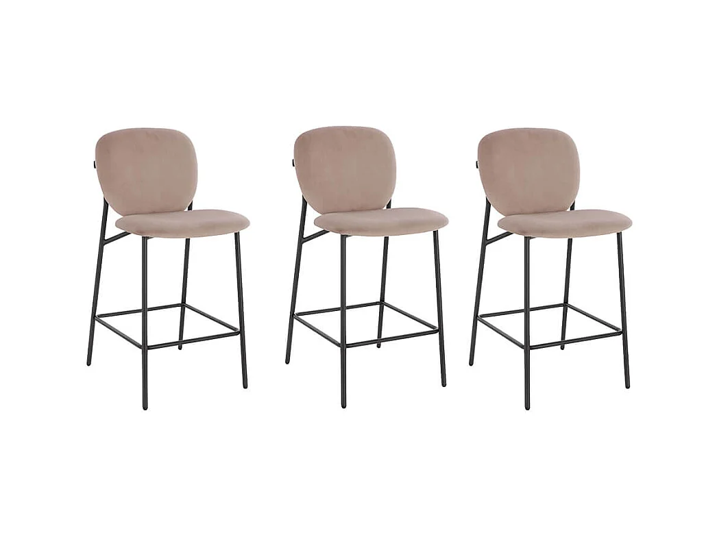 Home Deluxe CELDA tabouret de bar velours - set de 3 tabourets marron clair | Chaises de bar