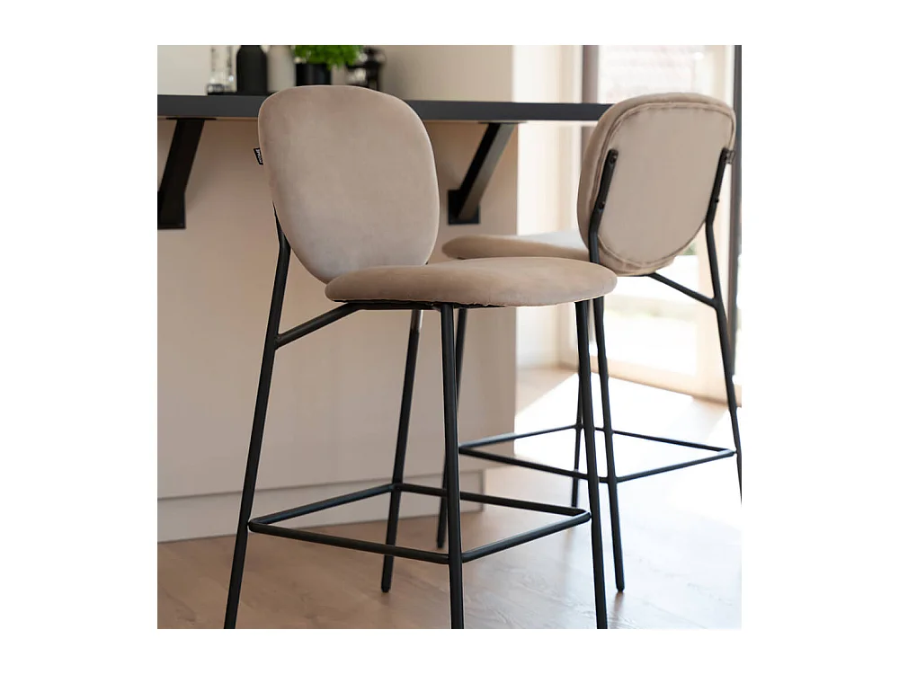 Home Deluxe CELDA tabouret de bar velours - set de 3 tabourets marron clair | Chaises de bar